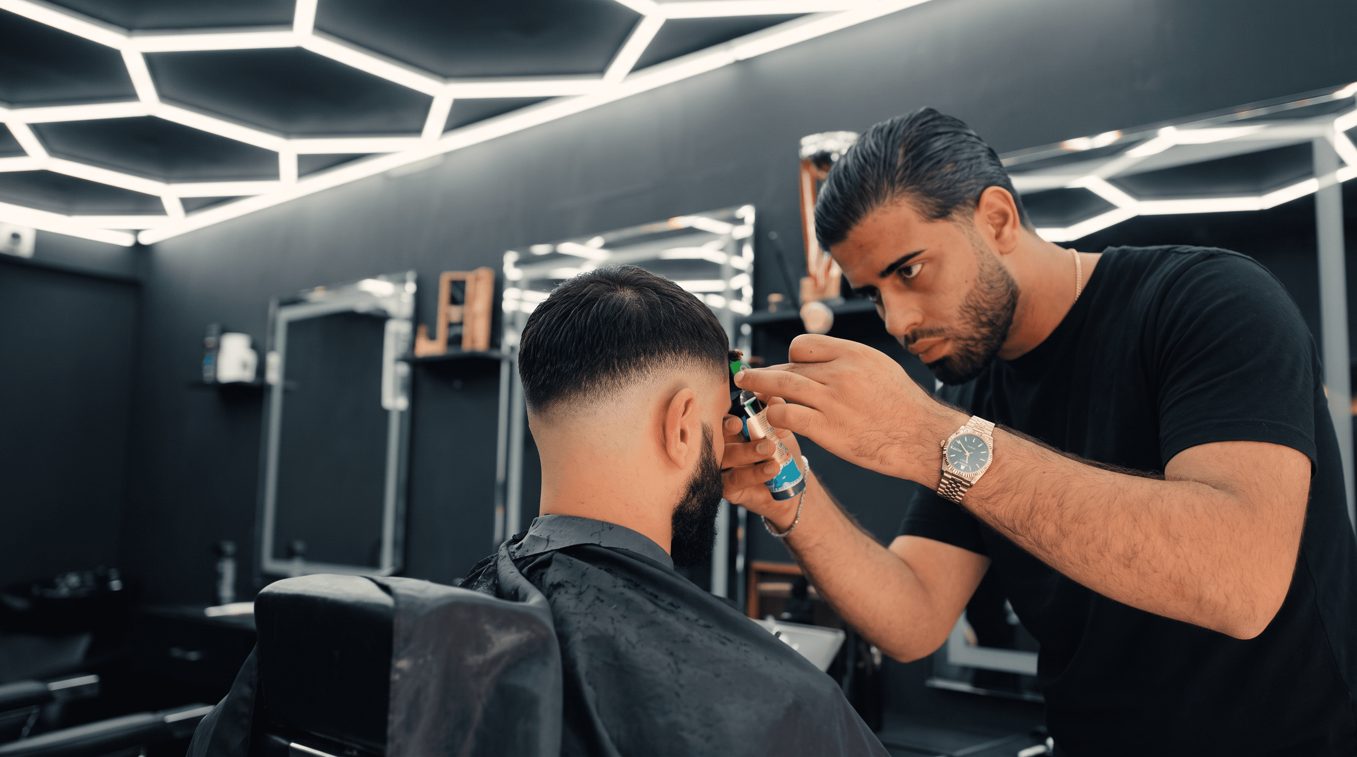 Close-up of a precise haircut with soft shallow depth of field